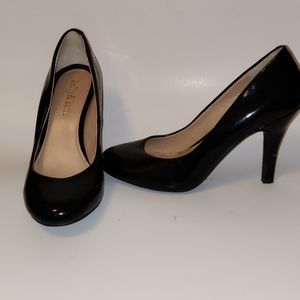 Black leather 2 inch heels